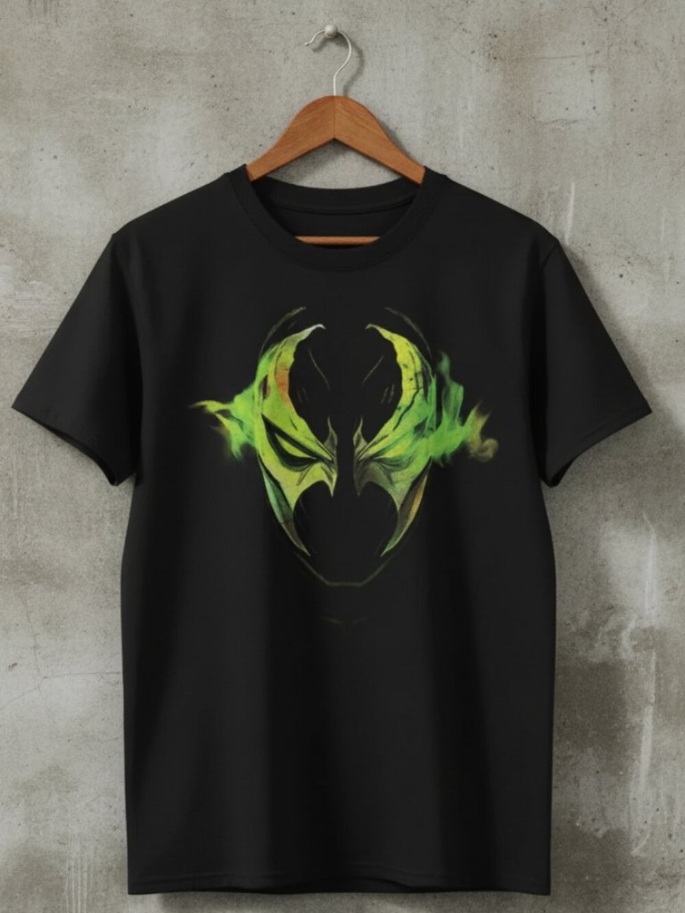 Green Flame Skull Graphic T-Shirt – Dark Gothic Streetwear Tee, Edgy Horror